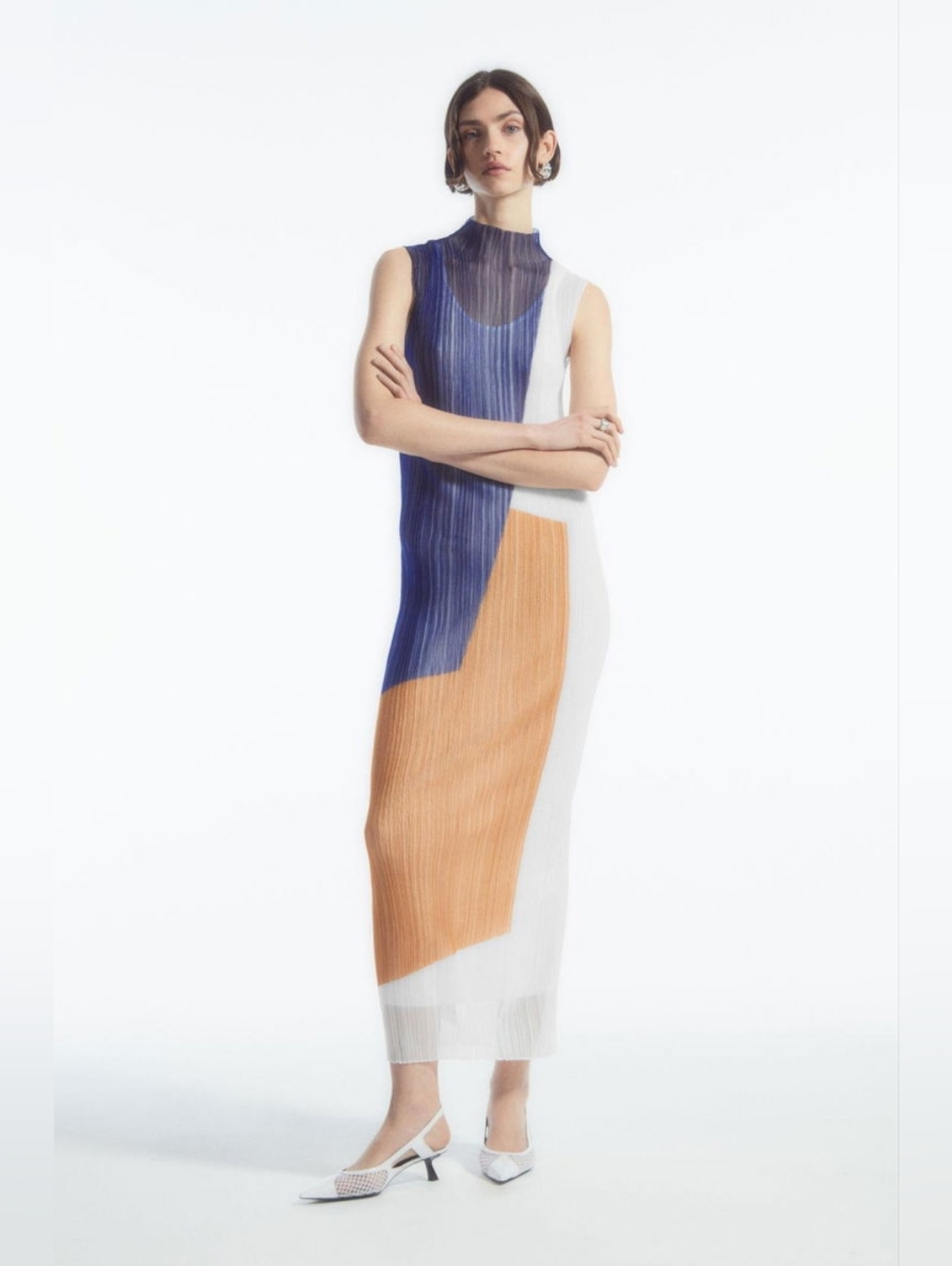 COS SHEER PLISSÉ MIDI DRESS
